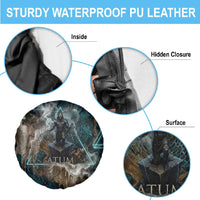 Atum Spare Tire Cover Ancient Egyptian Teal Marble Smoke, Solar Barque Crown, Creator Deity Statue - Wonder Print Shop