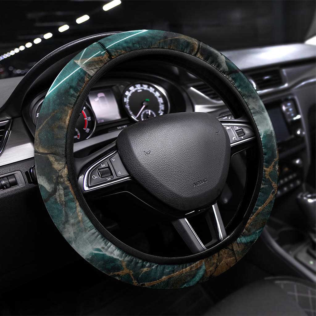 Atum Steering Wheel Cover Ancient Egyptian Teal Marble Smoke, Solar Barque Crown, Creator Deity Statue - Wonder Print Shop