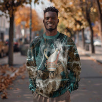 Atum Sweatshirt Ancient Egyptian Teal Marble Smoke, Solar Barque Crown, Creator Deity Statue - Wonder Print Shop