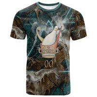 Atum T shirt Ancient Egyptian Teal Marble Smoke, Solar Barque Crown, Creator Deity Statue - Wonder Print Shop