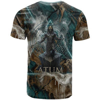 Atum T shirt Ancient Egyptian Teal Marble Smoke, Solar Barque Crown, Creator Deity Statue - Wonder Print Shop
