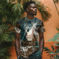 Atum T shirt Ancient Egyptian Teal Marble Smoke, Solar Barque Crown, Creator Deity Statue - Wonder Print Shop