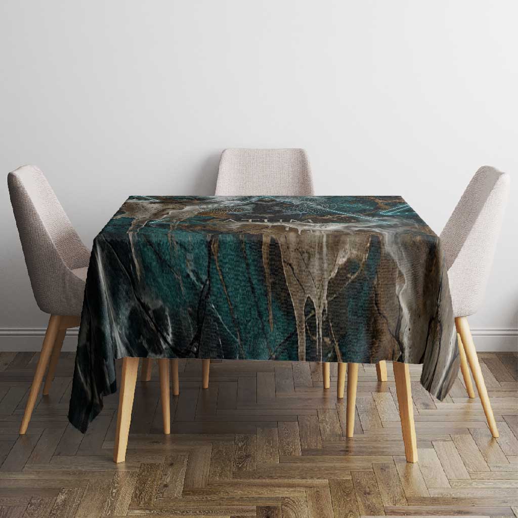 Atum Tablecloth Ancient Egyptian Teal Marble Smoke, Solar Barque Crown, Creator Deity Statue - Wonder Print Shop