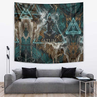 Atum Tapestry Ancient Egyptian Teal Marble Smoke, Solar Barque Crown, Creator Deity Statue - Wonder Print Shop