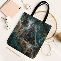 Atum Tote Bag Ancient Egyptian Teal Marble Smoke, Solar Barque Crown, Creator Deity Statue - Wonder Print Shop