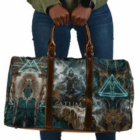 Atum Travel Bag Ancient Egyptian Teal Marble Smoke, Solar Barque Crown, Creator Deity Statue - Wonder Print Shop