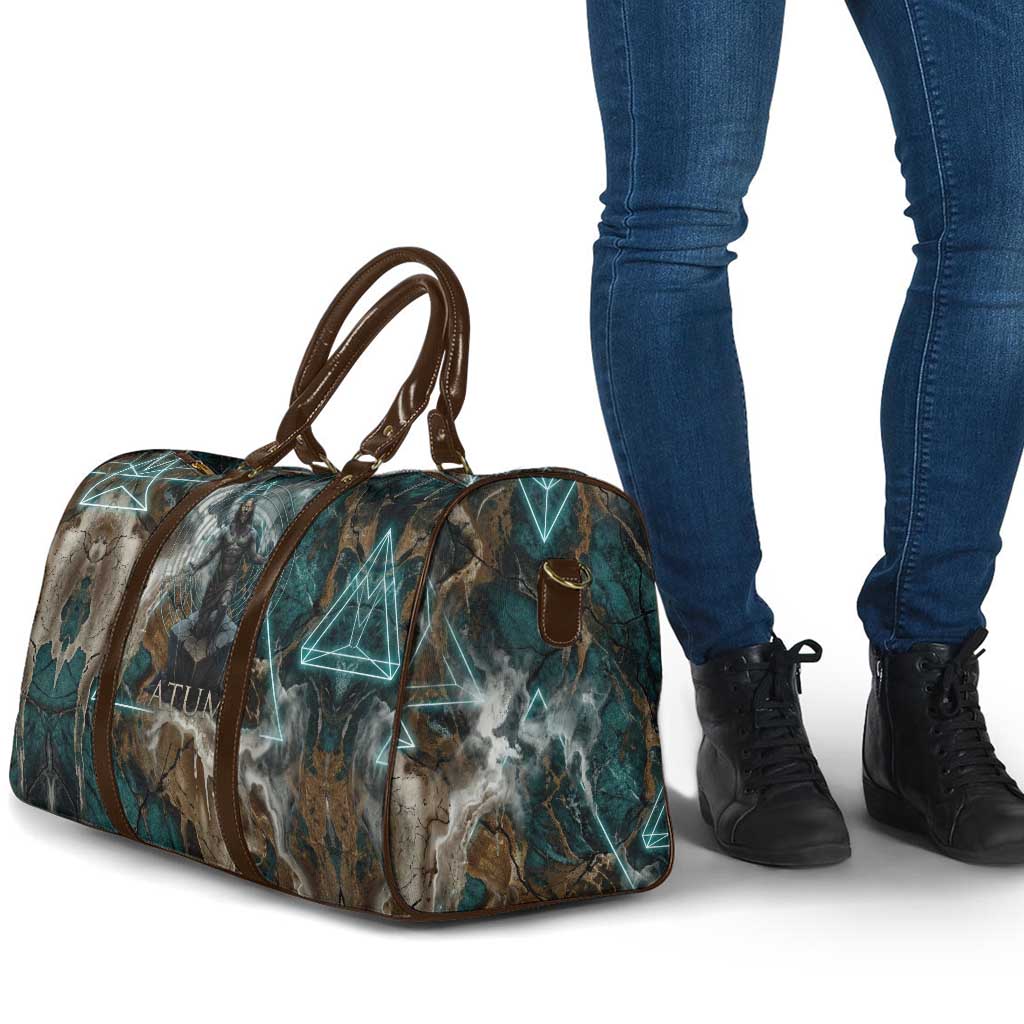Atum Travel Bag Ancient Egyptian Teal Marble Smoke, Solar Barque Crown, Creator Deity Statue - Wonder Print Shop
