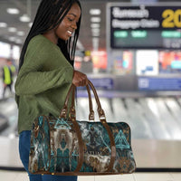 Atum Travel Bag Ancient Egyptian Teal Marble Smoke, Solar Barque Crown, Creator Deity Statue - Wonder Print Shop