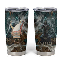 Atum Tumbler Cup Ancient Egyptian Teal Marble Smoke, Solar Barque Crown, Creator Deity Statue - Wonder Print Shop