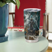 Atum Tumbler Cup Ancient Egyptian Teal Marble Smoke, Solar Barque Crown, Creator Deity Statue - Wonder Print Shop
