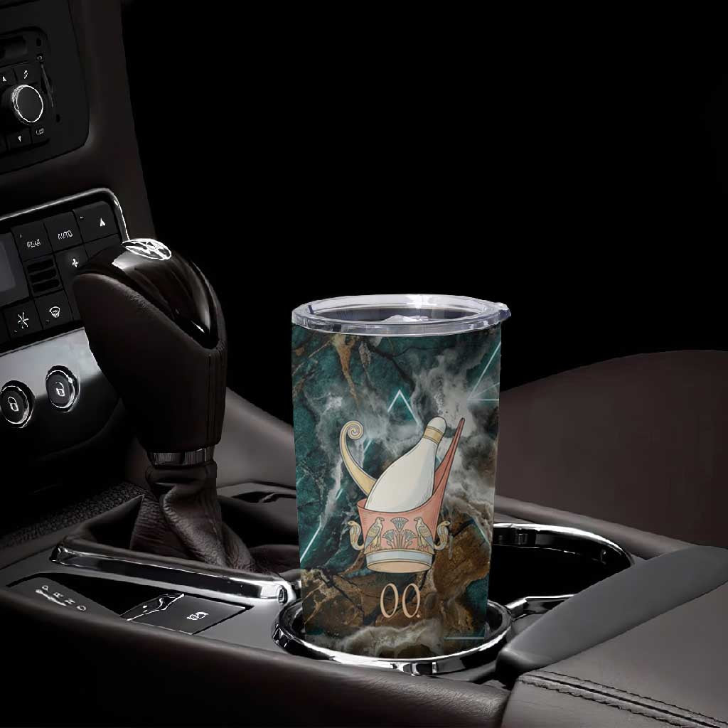 Atum Tumbler Cup Ancient Egyptian Teal Marble Smoke, Solar Barque Crown, Creator Deity Statue - Wonder Print Shop