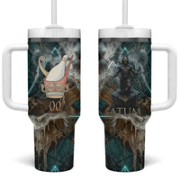 Atum Tumbler With Handle Ancient Egyptian Teal Marble Smoke, Solar Barque Crown, Creator Deity Statue - Wonder Print Shop
