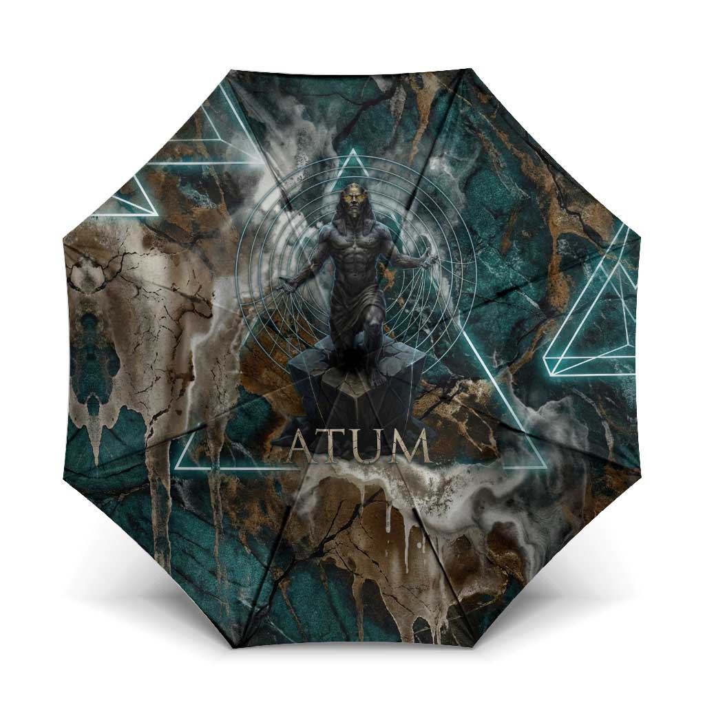 Atum Umbrella Ancient Egyptian Teal Marble Smoke, Solar Barque Crown, Creator Deity Statue - Wonder Print Shop