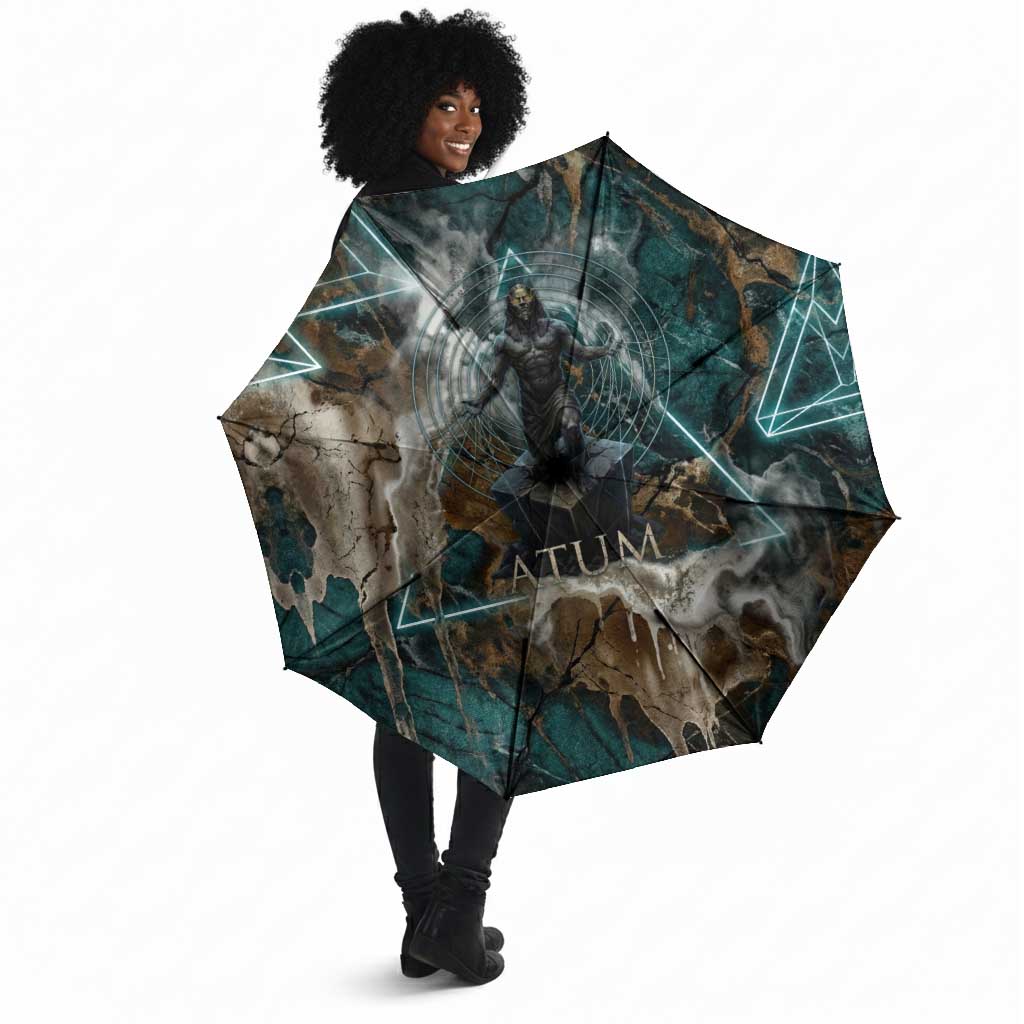 Atum Umbrella Ancient Egyptian Teal Marble Smoke, Solar Barque Crown, Creator Deity Statue - Wonder Print Shop
