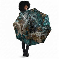 Atum Umbrella Ancient Egyptian Teal Marble Smoke, Solar Barque Crown, Creator Deity Statue - Wonder Print Shop