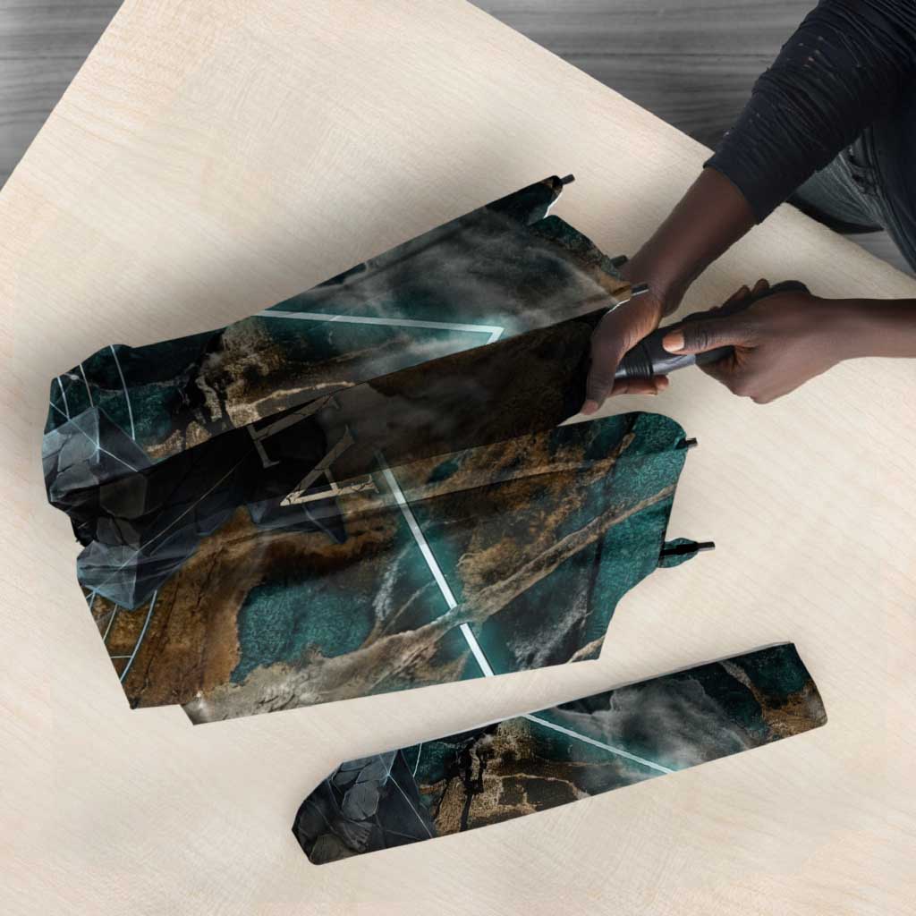 Atum Umbrella Ancient Egyptian Teal Marble Smoke, Solar Barque Crown, Creator Deity Statue - Wonder Print Shop