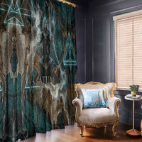 Atum Window Curtain Ancient Egyptian Teal Marble Smoke, Solar Barque Crown, Creator Deity Statue - Wonder Print Shop