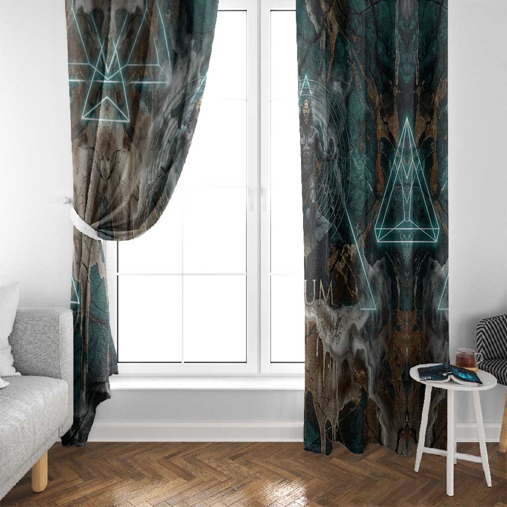 Atum Window Curtain Ancient Egyptian Teal Marble Smoke, Solar Barque Crown, Creator Deity Statue - Wonder Print Shop