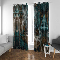 Atum Window Curtain Ancient Egyptian Teal Marble Smoke, Solar Barque Crown, Creator Deity Statue - Wonder Print Shop