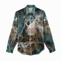 Atum Women Casual Shirt Ancient Egyptian Teal Marble Smoke, Solar Barque Crown, Creator Deity Statue - Wonder Print Shop