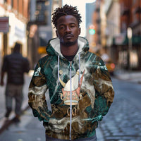 Atum Zip Hoodie Ancient Egyptian Teal Marble Smoke, Solar Barque Crown, Creator Deity Statue - Wonder Print Shop