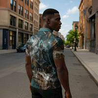 Atum Zipper Polo Shirt Ancient Egyptian Teal Marble Smoke, Solar Barque Crown, Creator Deity Statue - Wonder Print Shop