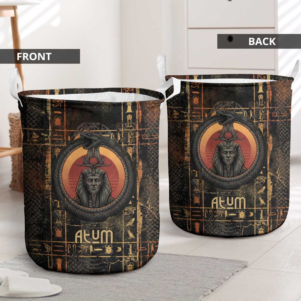 Atum Ancient Egyptian Laundry Basket with Dark Hieroglyph Grid, Ouroboros Serpent Ring and The Final Serpent - Wonder Print Shop