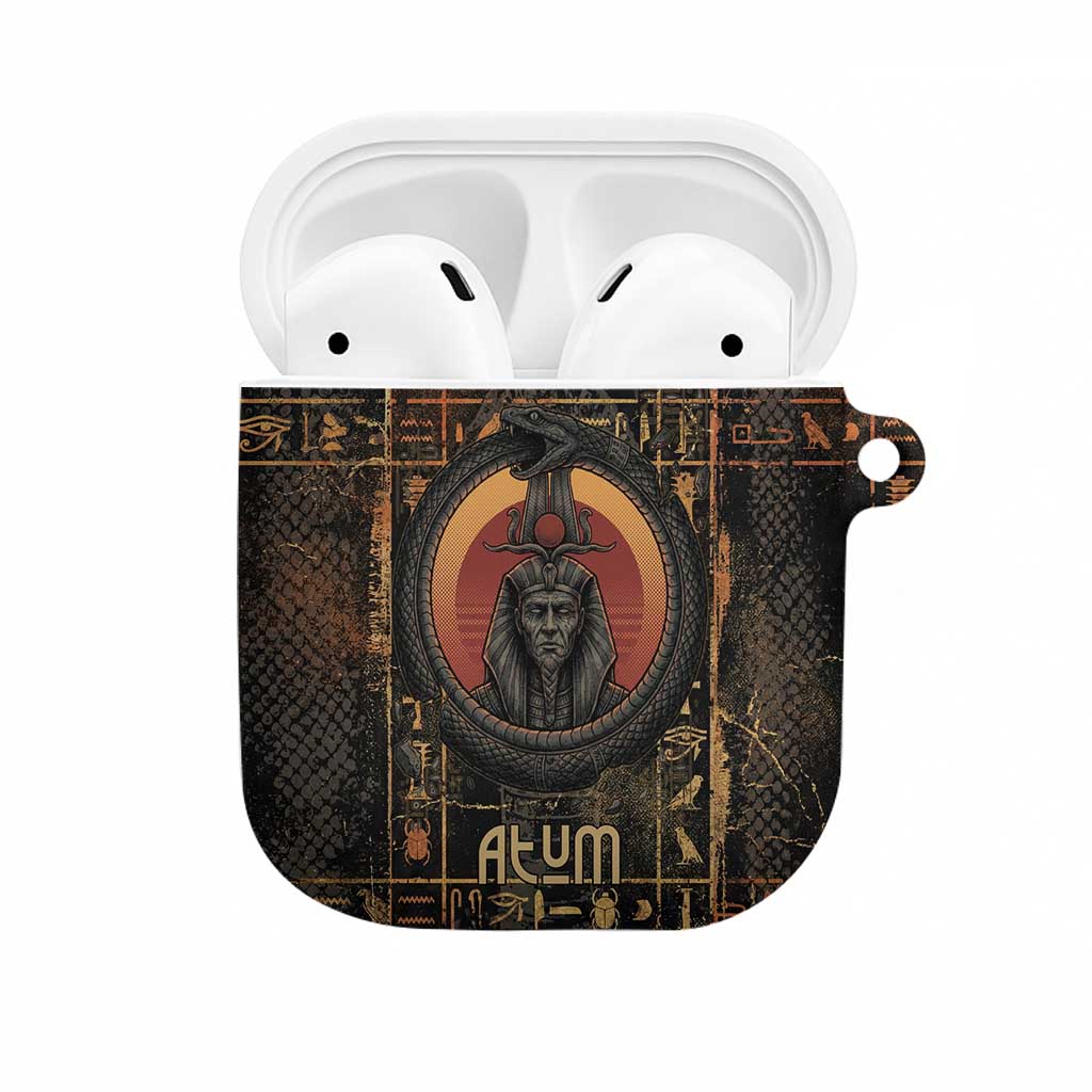 Atum Ancient Egyptian AirPods Case with Dark Hieroglyph Grid, Ouroboros Serpent Ring and The Final Serpent - Wonder Print Shop