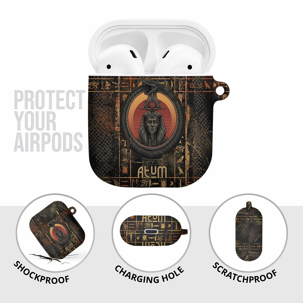 Atum Ancient Egyptian AirPods Case with Dark Hieroglyph Grid, Ouroboros Serpent Ring and The Final Serpent - Wonder Print Shop
