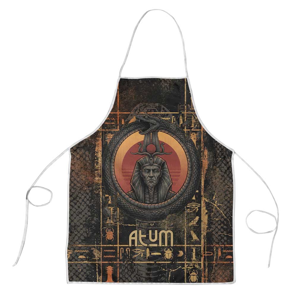 Atum Ancient Egyptian Apron with Dark Hieroglyph Grid, Ouroboros Serpent Ring and The Final Serpent - Wonder Print Shop