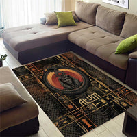 Atum Ancient Egyptian Area Rug with Dark Hieroglyph Grid, Ouroboros Serpent Ring and The Final Serpent - Wonder Print Shop