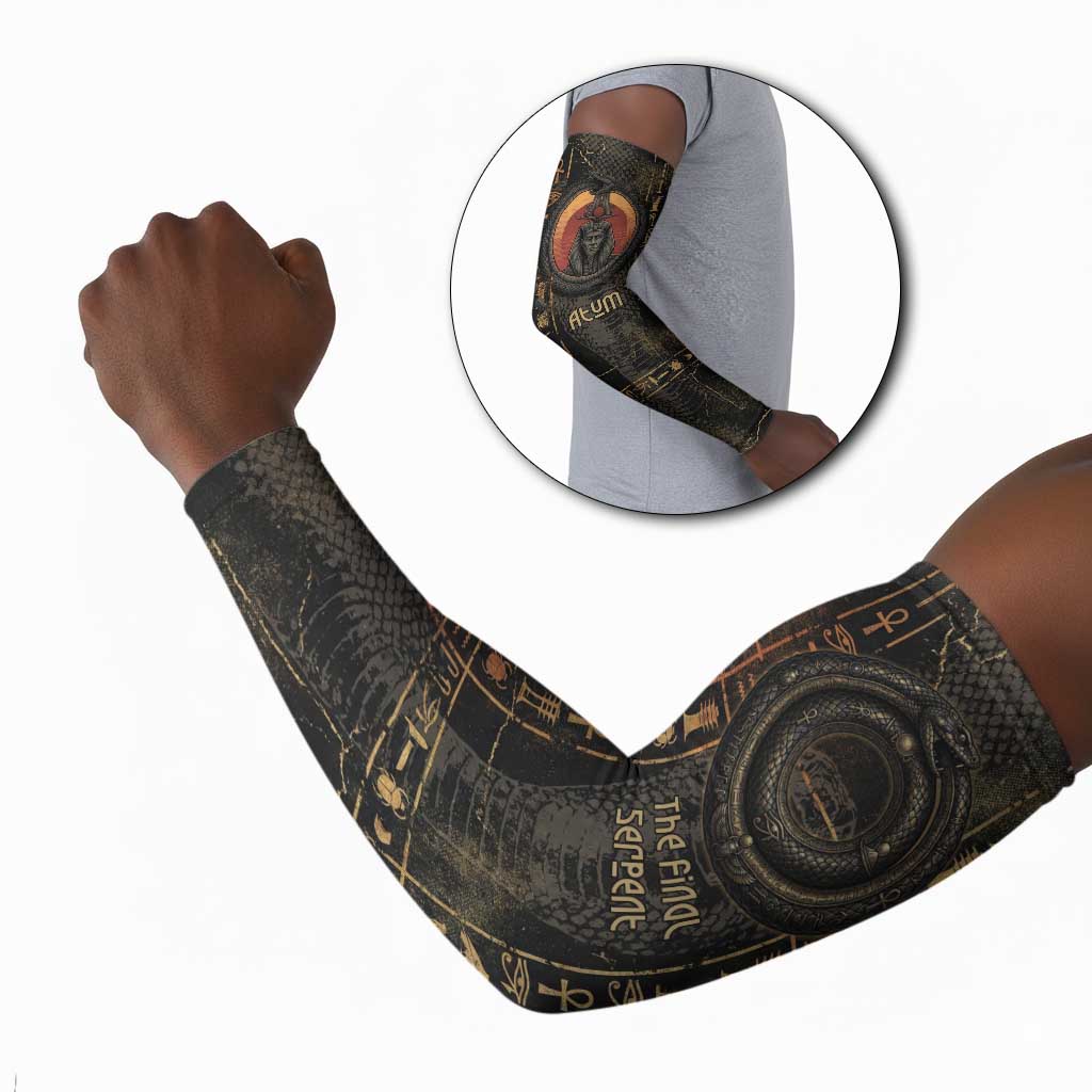 Atum Ancient Egyptian Arm Sleeves with Dark Hieroglyph Grid, Ouroboros Serpent Ring and The Final Serpent - Wonder Print Shop