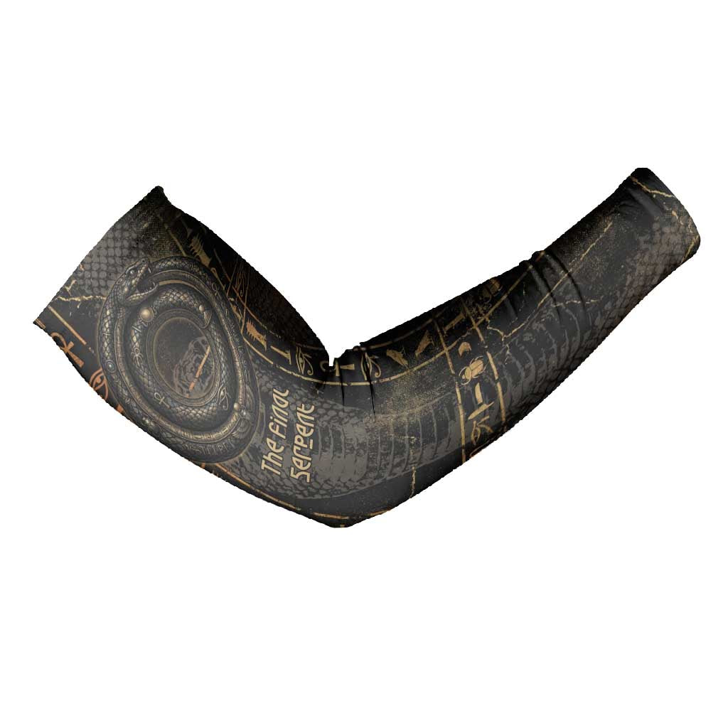 Atum Ancient Egyptian Arm Sleeves with Dark Hieroglyph Grid, Ouroboros Serpent Ring and The Final Serpent - Wonder Print Shop