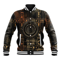 Atum Ancient Egyptian Baseball Jacket with Dark Hieroglyph Grid, Ouroboros Serpent Ring and The Final Serpent - Wonder Print Shop