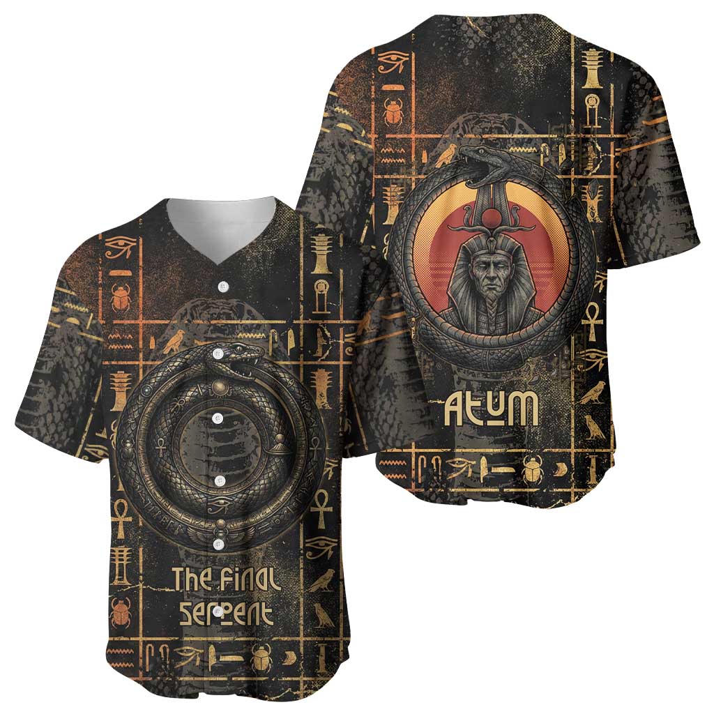 Atum Ancient Egyptian Baseball Jersey with Dark Hieroglyph Grid, Ouroboros Serpent Ring and The Final Serpent - Wonder Print Shop