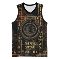 Atum Ancient Egyptian Basketball Jersey with Dark Hieroglyph Grid, Ouroboros Serpent Ring and The Final Serpent - Wonder Print Shop