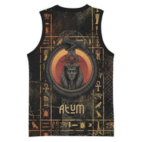 Atum Ancient Egyptian Basketball Jersey with Dark Hieroglyph Grid, Ouroboros Serpent Ring and The Final Serpent - Wonder Print Shop