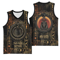 Atum Ancient Egyptian Basketball Jersey with Dark Hieroglyph Grid, Ouroboros Serpent Ring and The Final Serpent - Wonder Print Shop