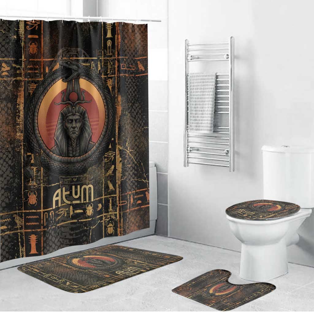Atum Ancient Egyptian Bathroom Set with Dark Hieroglyph Grid, Ouroboros Serpent Ring and The Final Serpent - Wonder Print Shop