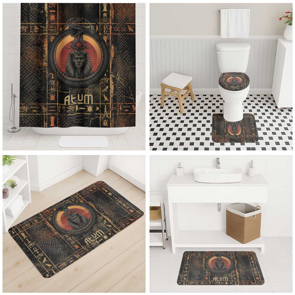 Atum Ancient Egyptian Bathroom Set with Dark Hieroglyph Grid, Ouroboros Serpent Ring and The Final Serpent - Wonder Print Shop