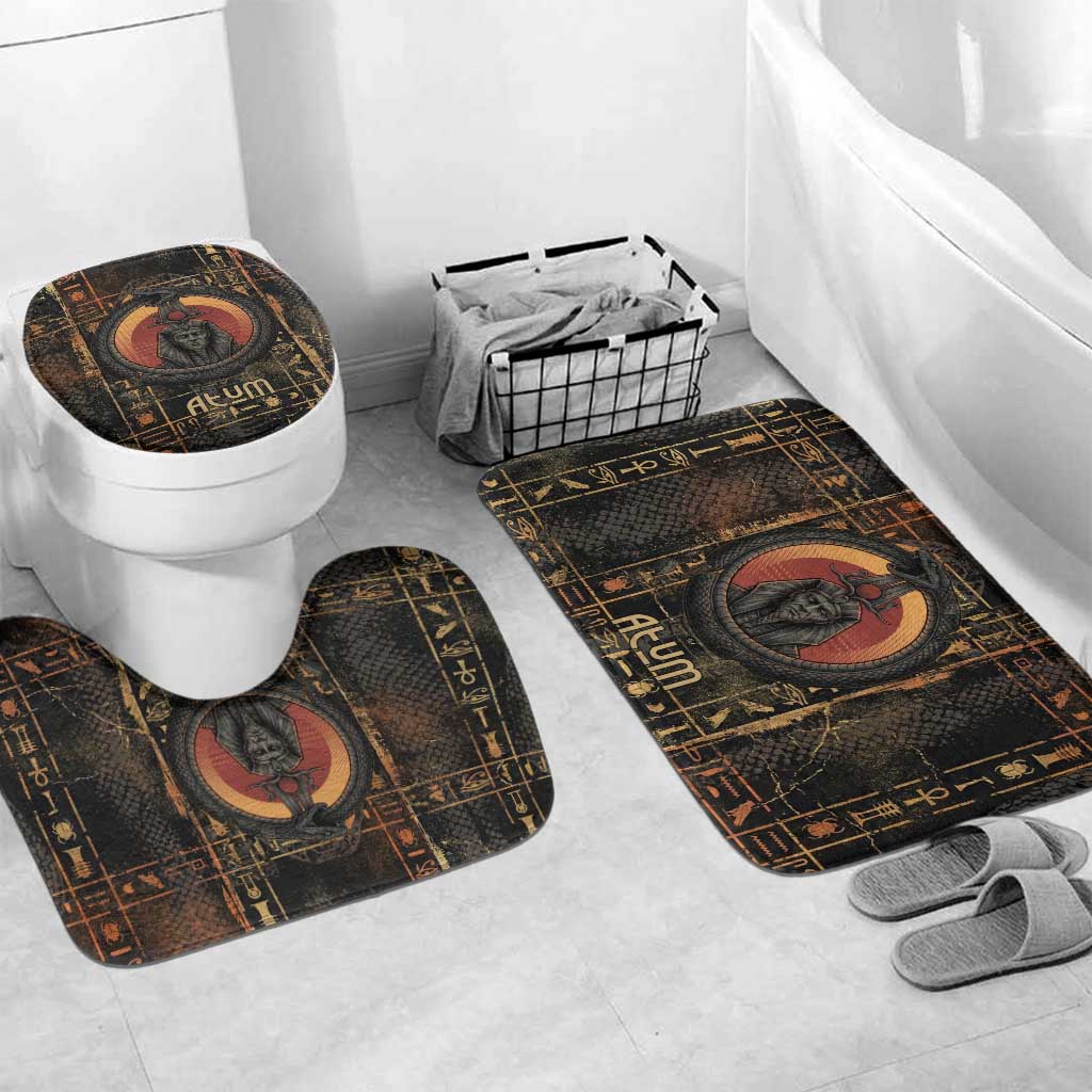 Atum Ancient Egyptian Bathroom Set with Dark Hieroglyph Grid, Ouroboros Serpent Ring and The Final Serpent - Wonder Print Shop