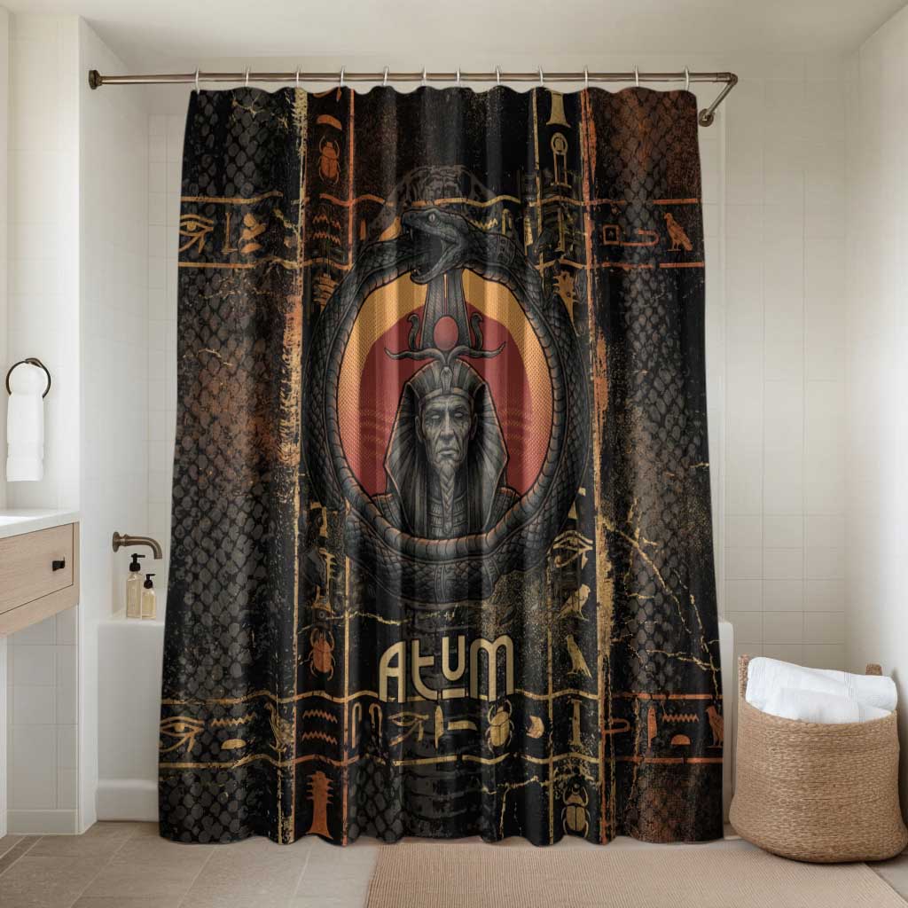 Atum Ancient Egyptian Bathroom Set with Dark Hieroglyph Grid, Ouroboros Serpent Ring and The Final Serpent - Wonder Print Shop