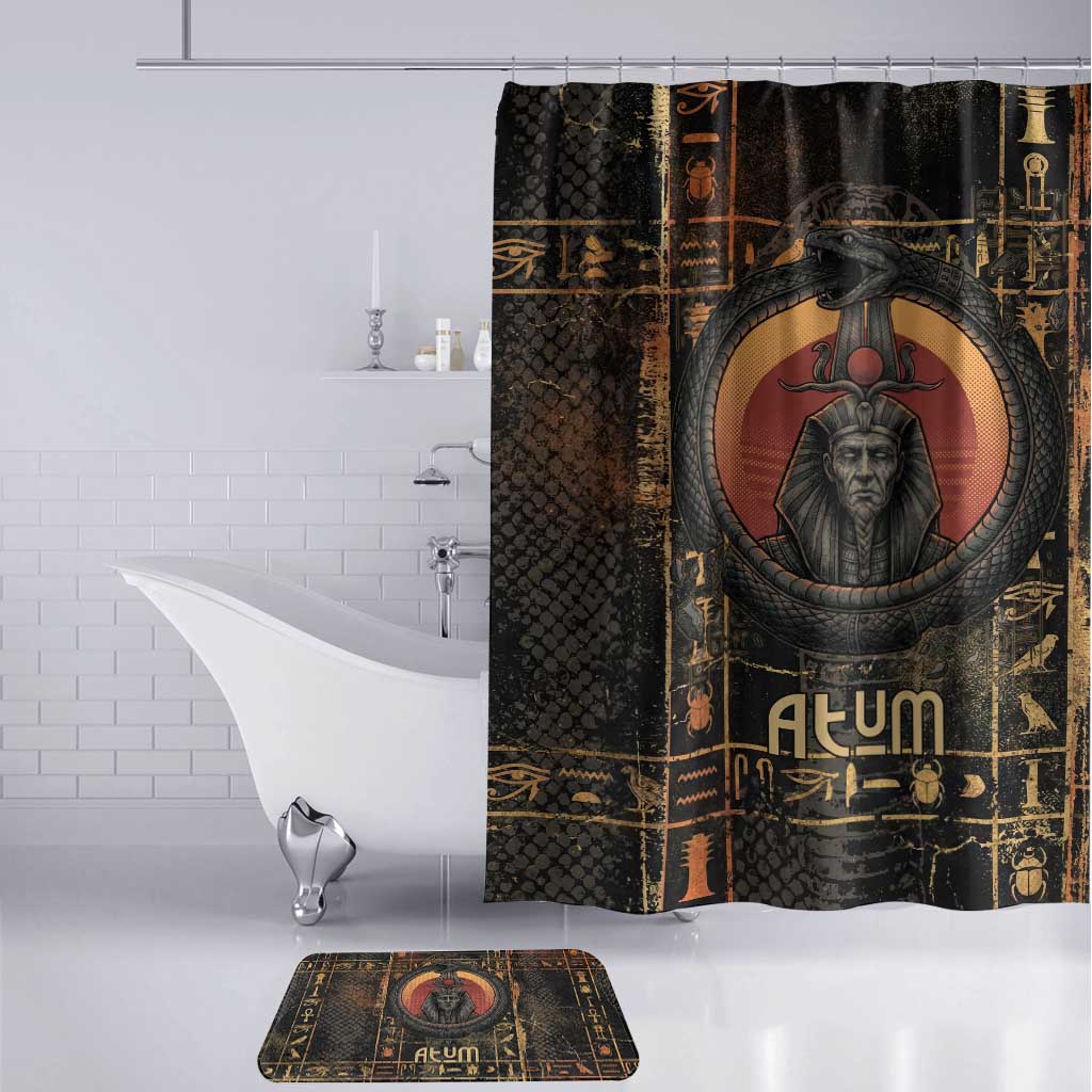 Atum Ancient Egyptian Bathroom Set with Dark Hieroglyph Grid, Ouroboros Serpent Ring and The Final Serpent - Wonder Print Shop