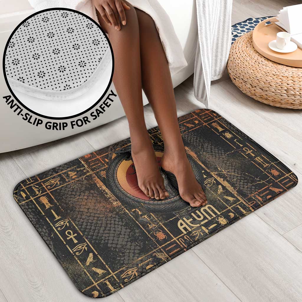 Atum Ancient Egyptian Bathroom Set with Dark Hieroglyph Grid, Ouroboros Serpent Ring and The Final Serpent - Wonder Print Shop