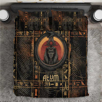 Atum Ancient Egyptian Bedding Set with Dark Hieroglyph Grid, Ouroboros Serpent Ring and The Final Serpent - Wonder Print Shop