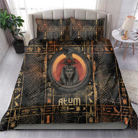 Atum Ancient Egyptian Bedding Set with Dark Hieroglyph Grid, Ouroboros Serpent Ring and The Final Serpent - Wonder Print Shop