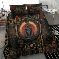Atum Ancient Egyptian Bedding Set with Dark Hieroglyph Grid, Ouroboros Serpent Ring and The Final Serpent - Wonder Print Shop