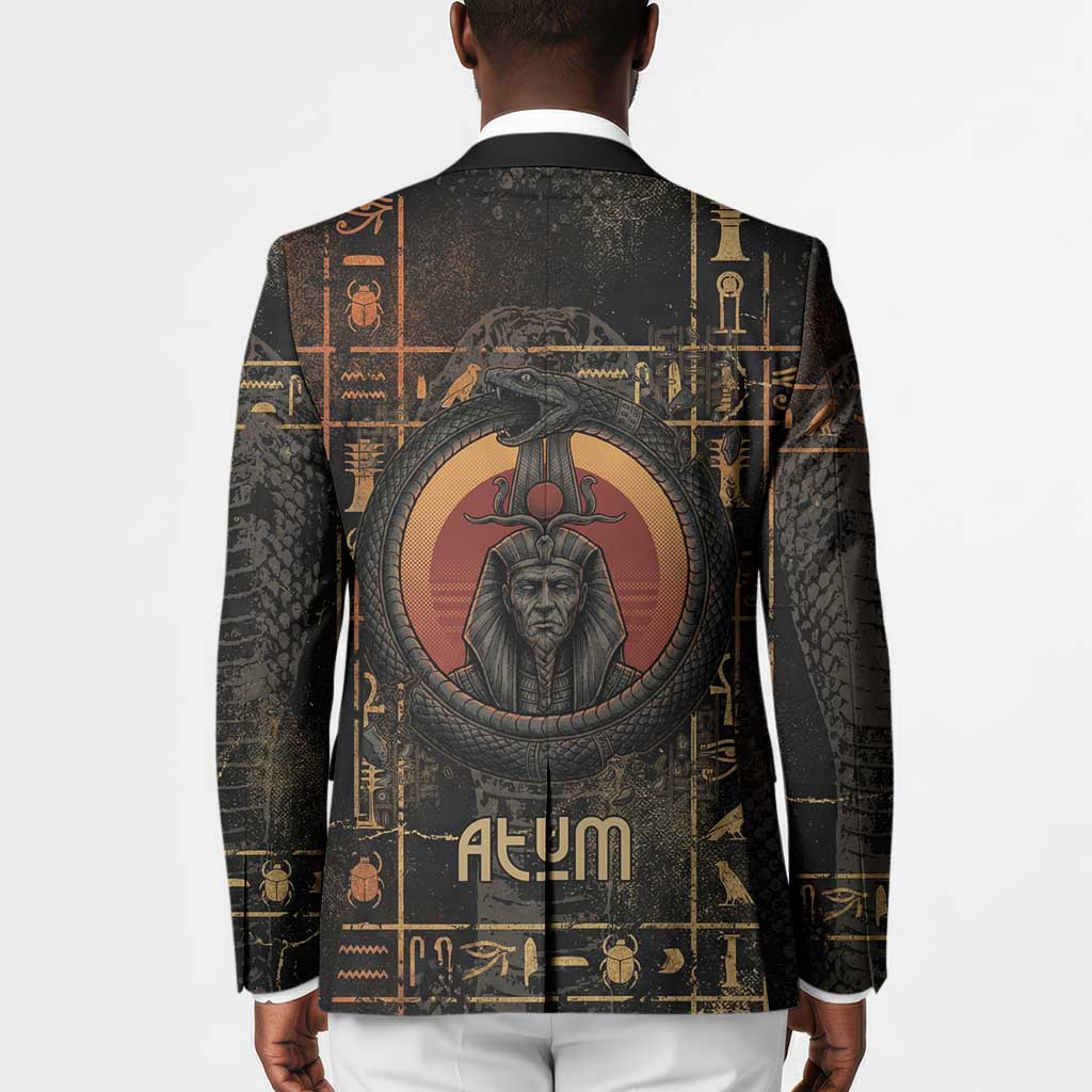 Atum Ancient Egyptian Blazer with Dark Hieroglyph Grid, Ouroboros Serpent Ring and The Final Serpent - Wonder Print Shop
