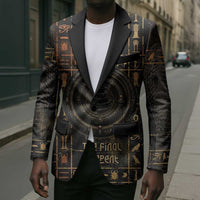 Atum Ancient Egyptian Blazer with Dark Hieroglyph Grid, Ouroboros Serpent Ring and The Final Serpent - Wonder Print Shop