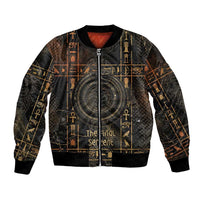 Atum Ancient Egyptian Bomber Jacket with Dark Hieroglyph Grid, Ouroboros Serpent Ring and The Final Serpent - Wonder Print Shop